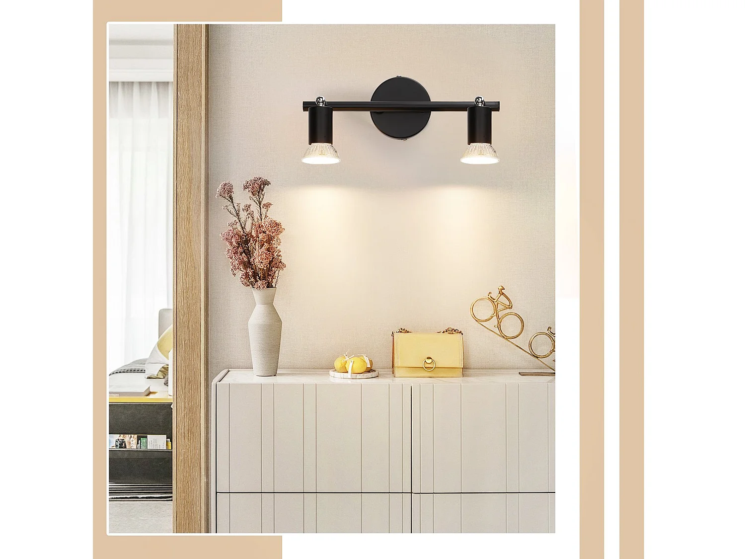 NETTLIFE 2 spots de plafond plafonnier noir LED pivotants à 330° GU10, faisceau mural pour couloir chambre salon