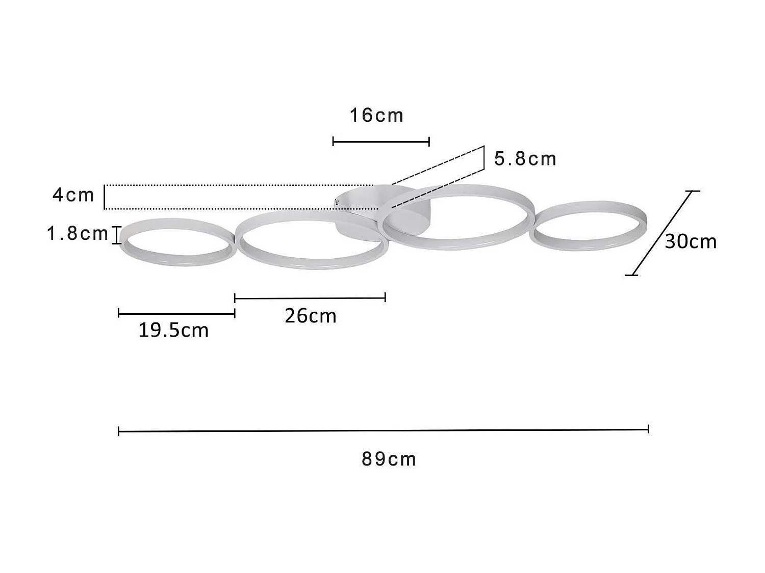 NETTLIFE Plafondlamp LED 88cm Wit 3000K Warm wit Licht 37W Plafondverlichting modern Ring Design 4-Lichts voor Slaapkamer | Woonkamer | Kantoor | Keuken