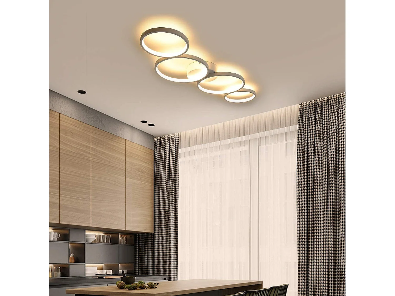 NETTLIFE Plafonnier LED Rond Moderne Blanc Chaud 3000K Anneau 37W Blanc 89cm Lampe de Bureau pour Chambre Salon Couloir Bureau