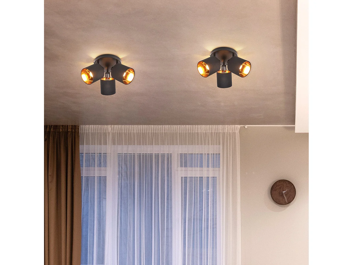 NETTLIFE Opbouwspot 3-lichts zwart rond E14 Fitting met Stof Lampkap 350° draaibar Plafondspot Vintage Keukenlamp Max. 25W