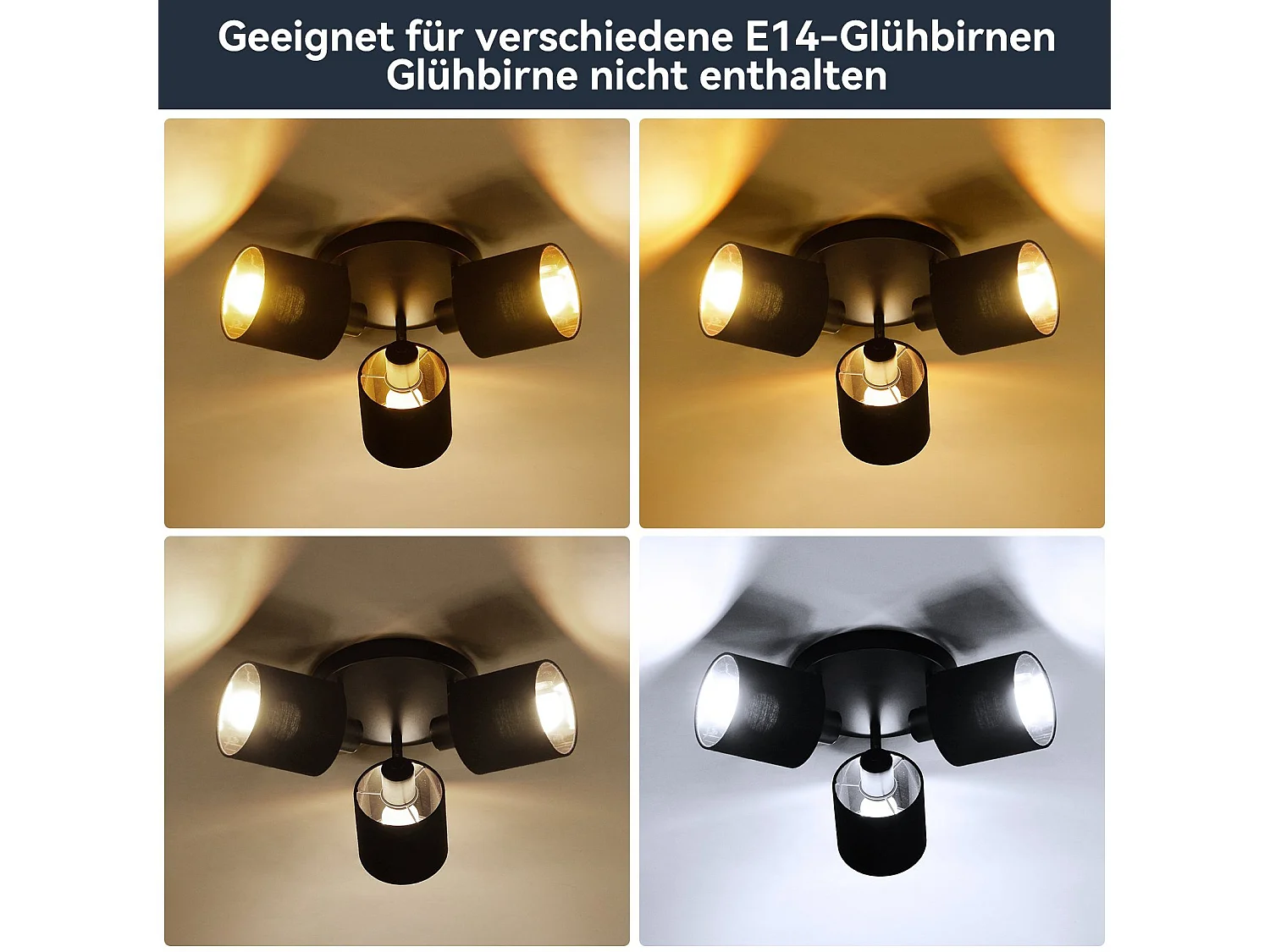 NETTLIFE 3 Spots de Plafond Noir Vintage E14 Pivotants à 350° MAX.25W avec Écran en Tissu pour Salon Chambre Cuisine Couloir (sans ampoule)