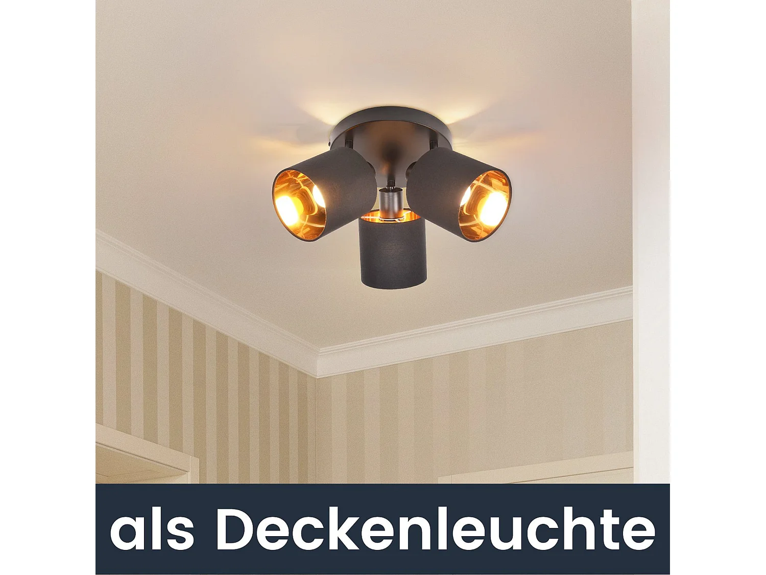 NETTLIFE 3 Spots de Plafond Noir Vintage E14 Pivotants à 350° MAX.25W avec Écran en Tissu pour Salon Chambre Cuisine Couloir (sans ampoule)