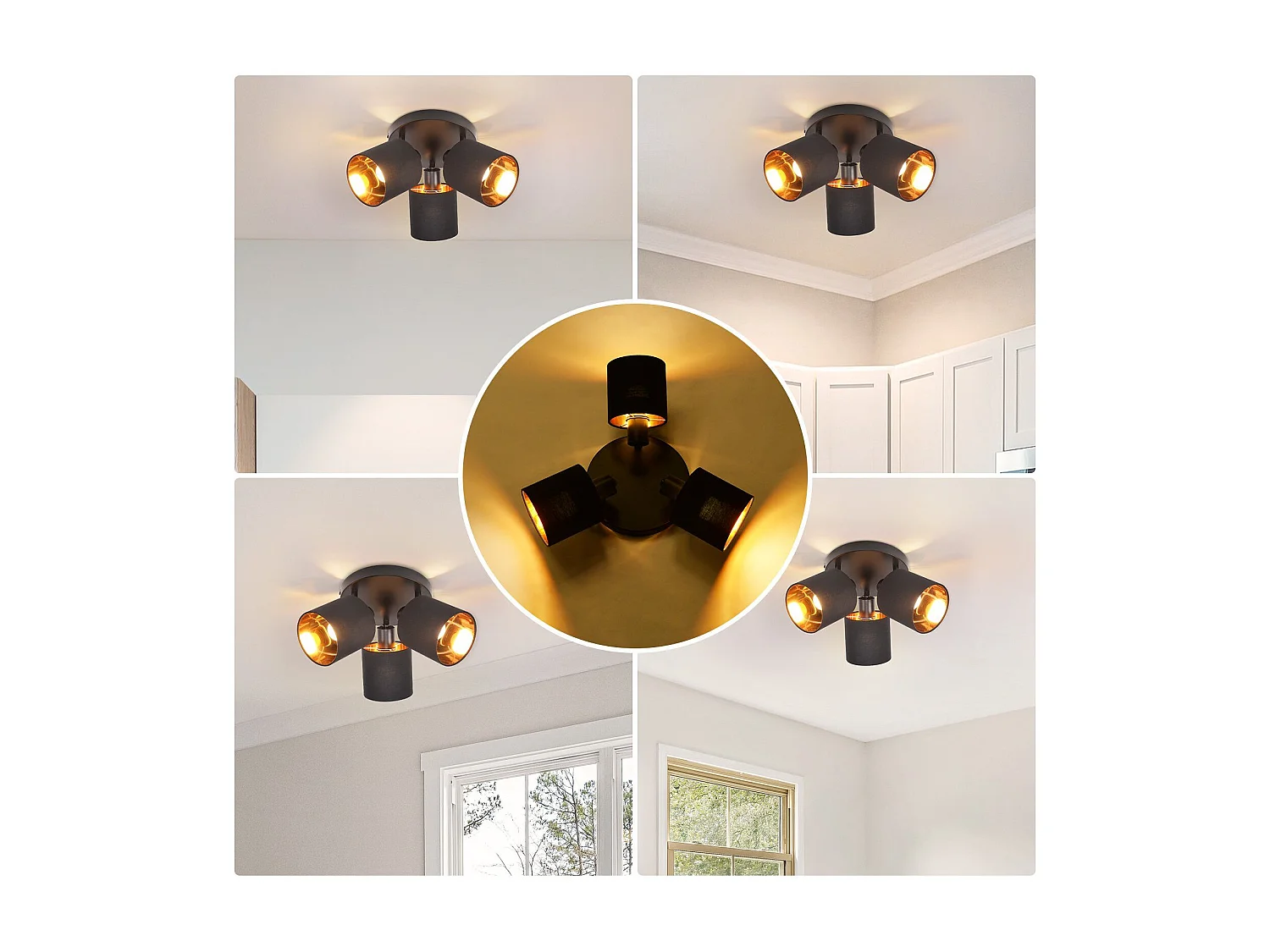 NETTLIFE 3 Spots de Plafond Noir Vintage E14 Pivotants à 350° MAX.25W avec Écran en Tissu pour Salon Chambre Cuisine Couloir (sans ampoule)