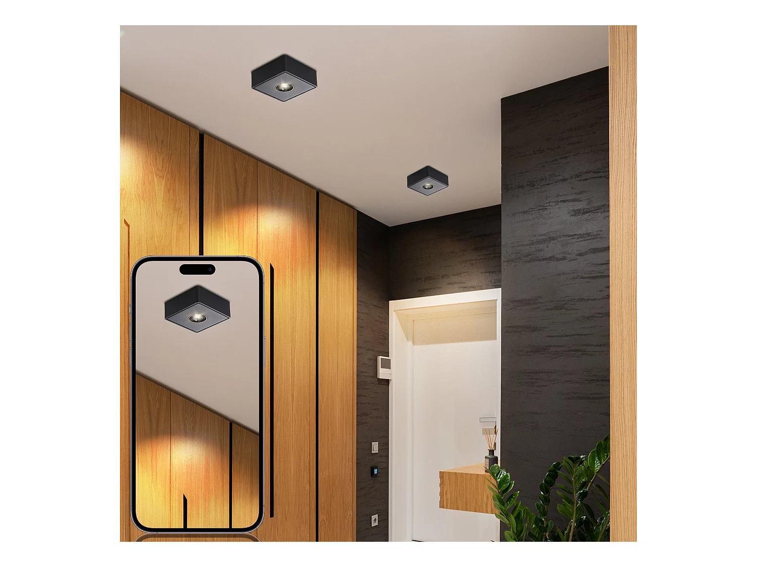 NETTLIFE Spot de Plafond LED noir 7W en saillie angulaire blanc chaud petit plafonnier pour salon couloir chambre salle à manger cuisine restaurant