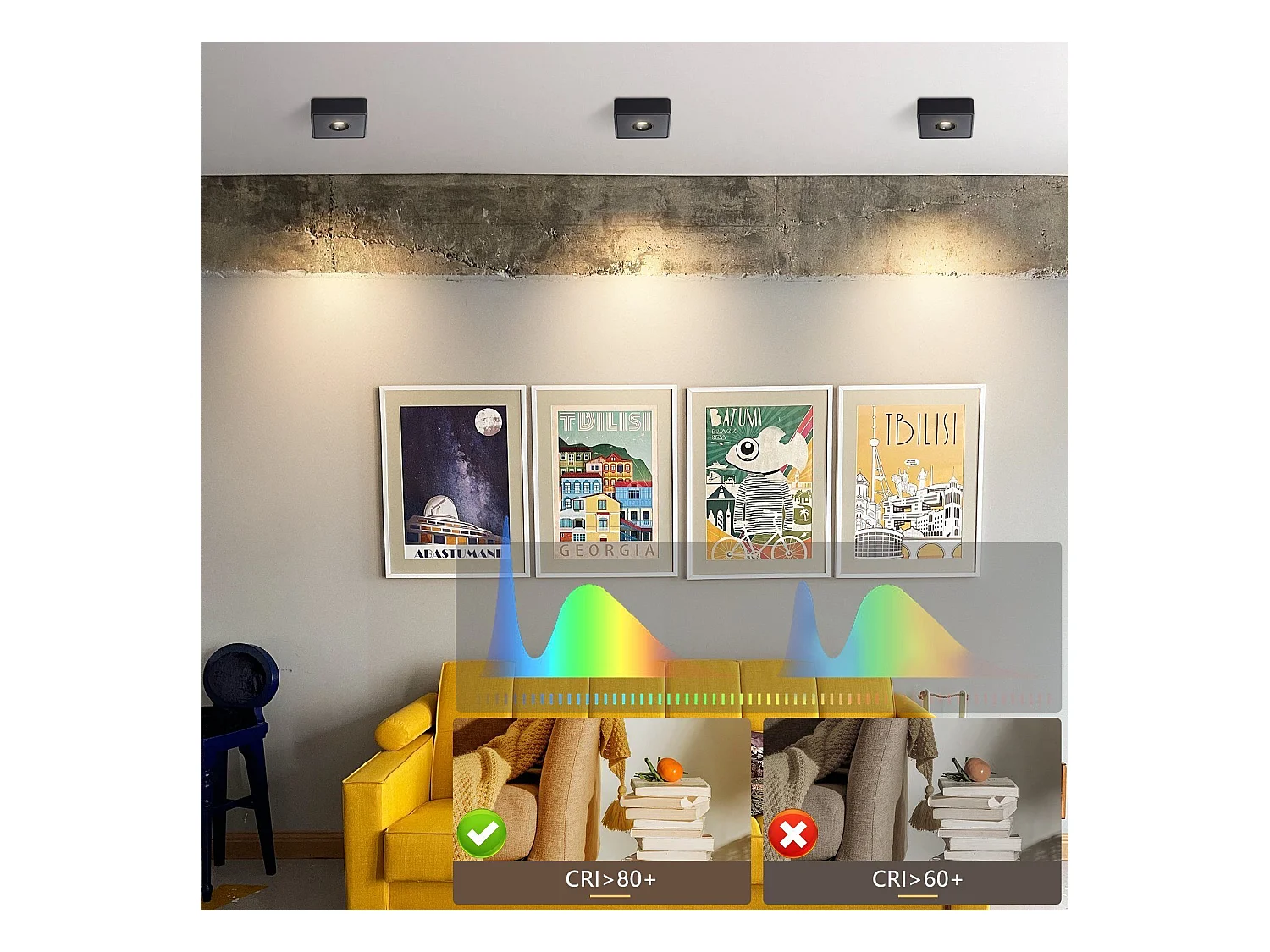 NETTLIFE Spot de Plafond LED noir 7W en saillie angulaire blanc chaud petit plafonnier pour salon couloir chambre salle à manger cuisine restaurant