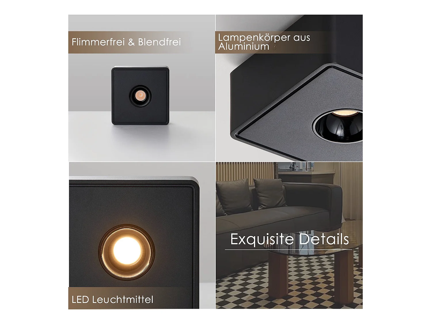 NETTLIFE Spot de Plafond LED noir 7W en saillie angulaire blanc chaud petit plafonnier pour salon couloir chambre salle à manger cuisine restaurant
