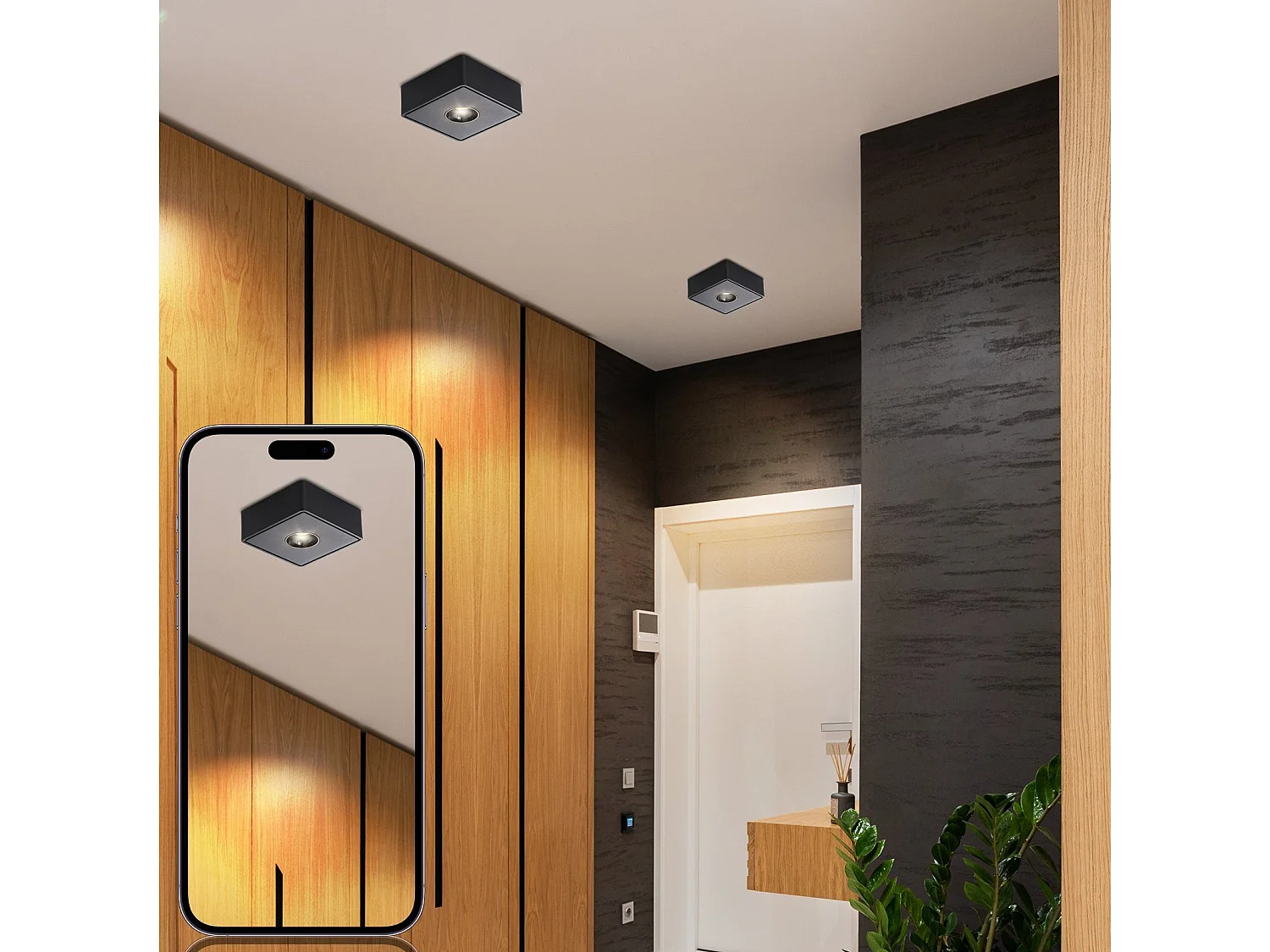 NETTLIFE Spot de Plafond LED noir 7W en saillie angulaire blanc chaud petit plafonnier pour salon couloir chambre salle à manger cuisine restaurant