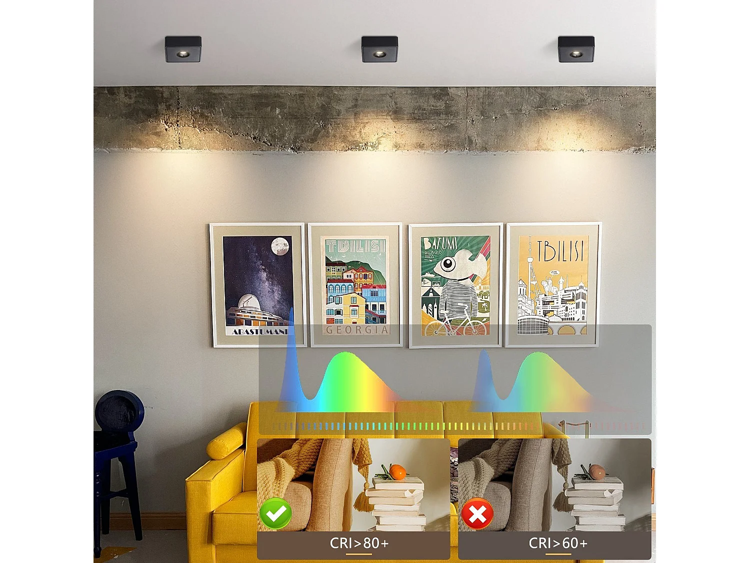 NETTLIFE Spot de Plafond LED noir 7W en saillie angulaire blanc chaud petit plafonnier pour salon couloir chambre salle à manger cuisine restaurant