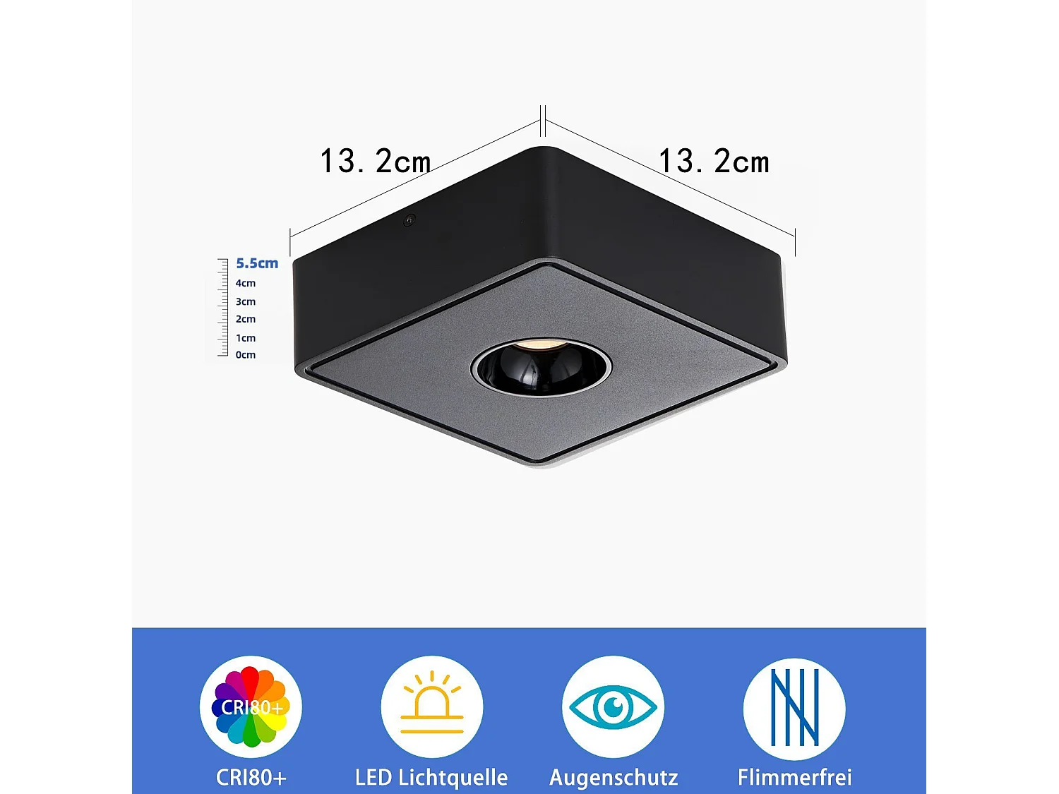 NETTLIFE Opbouwspot LED 1-Lichts vierkant zwart 7W Moderne Plafondlamp 3000K Warm Wit Licht Metaal Plafondspot voor Keuken | Slaapkamer | Hal | WoonkamerL 13.2cm