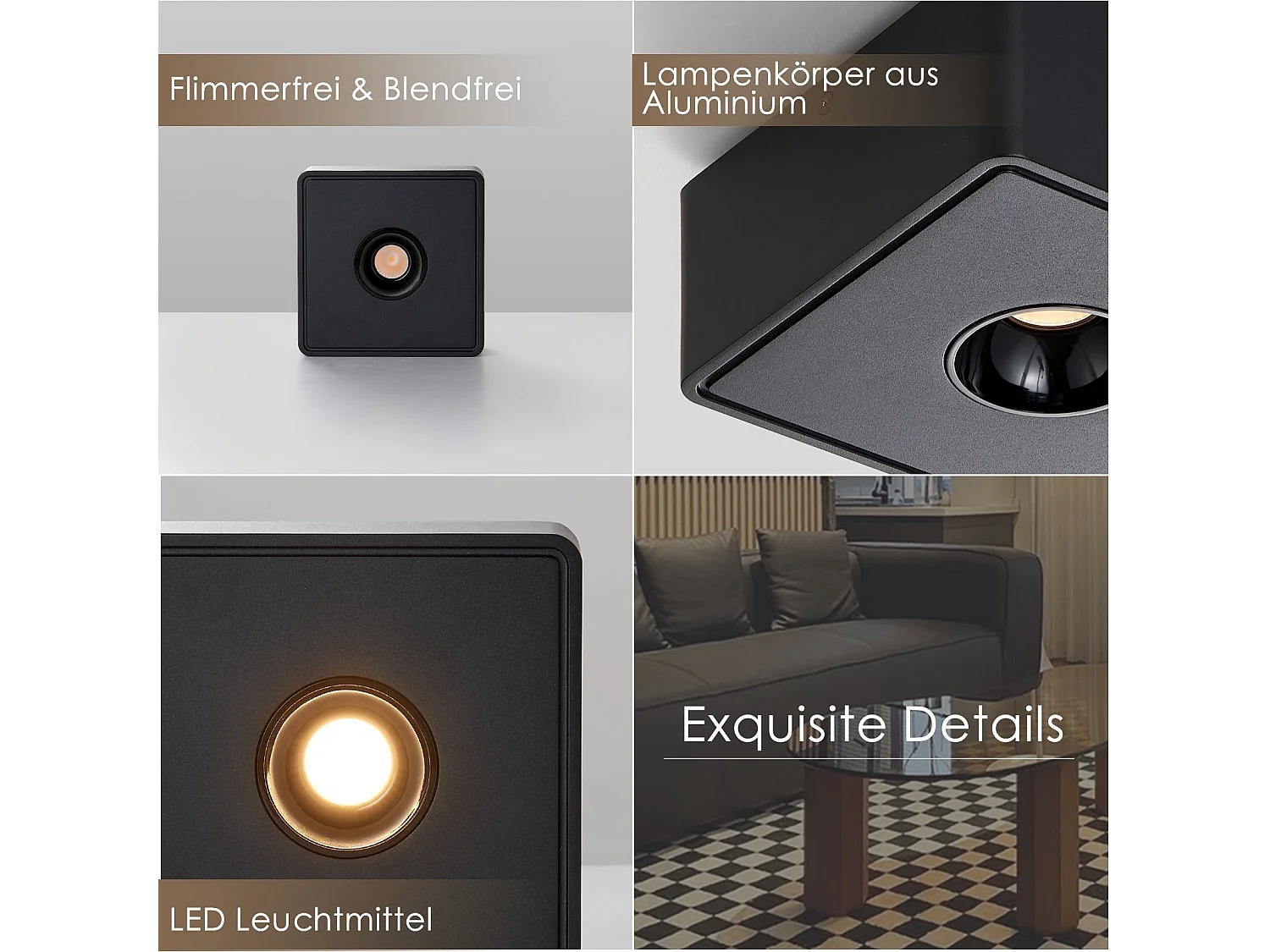 NETTLIFE Spot de Plafond LED noir 7W en saillie angulaire blanc chaud petit plafonnier pour salon couloir chambre salle à manger cuisine restaurant