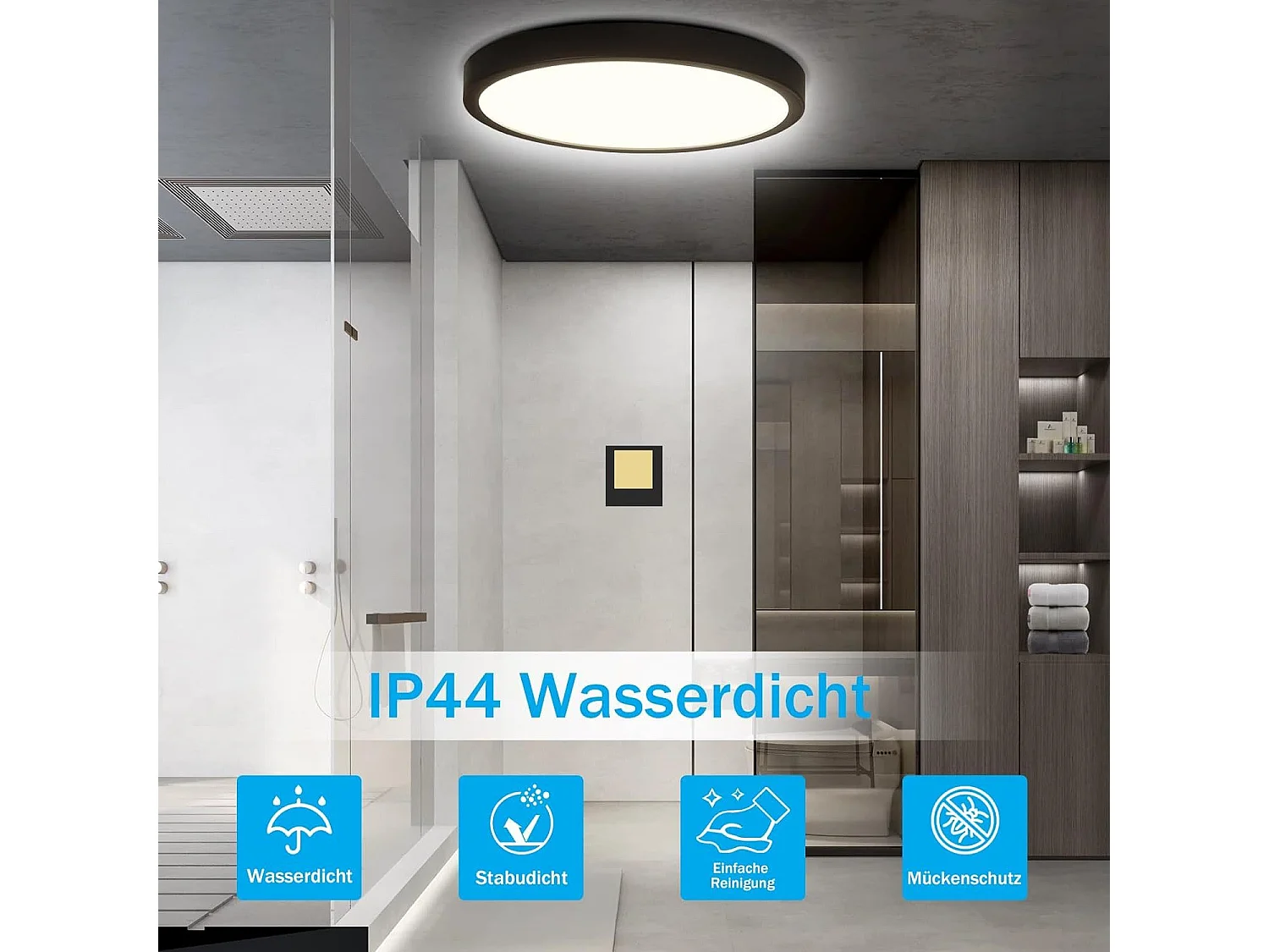 NETTLIFE Plafondlamp LED - 23cm - Zwart - rond - 4000K Neutraal wit Licht - Modern Plafondverlichting - voor Badkamer | Slaapkamer | Woonkamer | Keuken- 24W