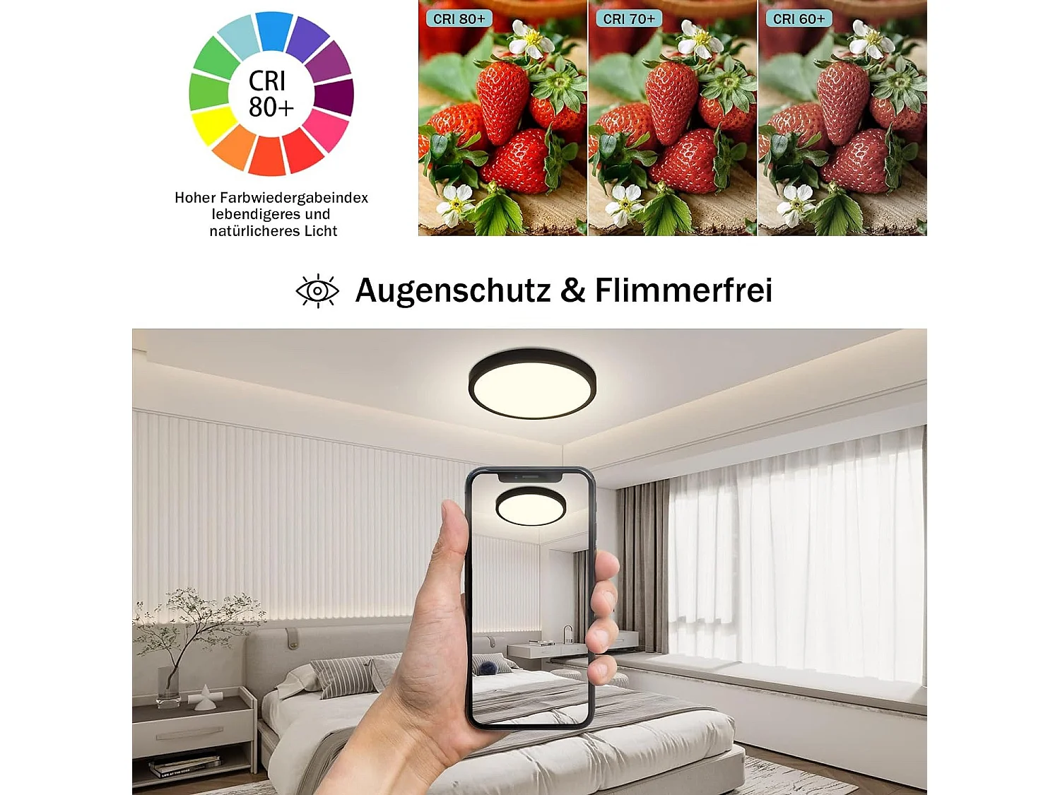 NETTLIFE Plafondlamp LED - 23cm - Zwart - rond - 4000K Neutraal wit Licht - Modern Plafondverlichting - voor Badkamer | Slaapkamer | Woonkamer | Keuken- 24W