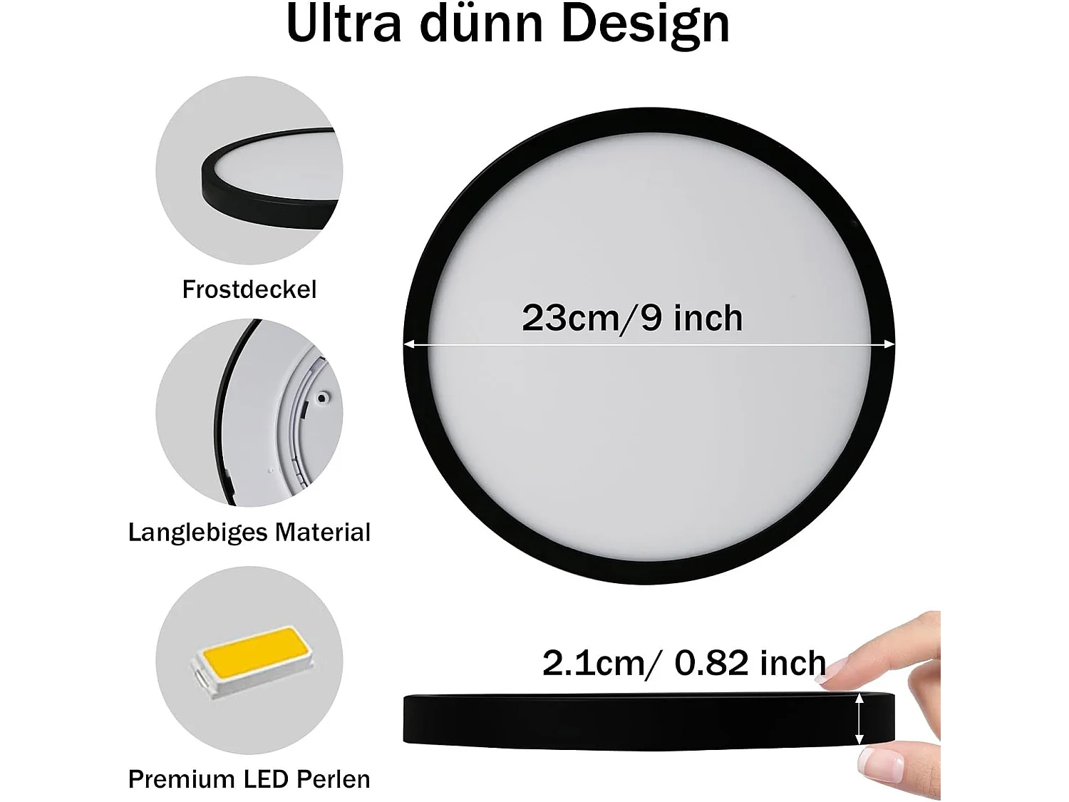 NETTLIFE Plafondlamp LED - 23cm - Zwart - rond - 4000K Neutraal wit Licht - Modern Plafondverlichting - voor Badkamer | Slaapkamer | Woonkamer | Keuken- 24W