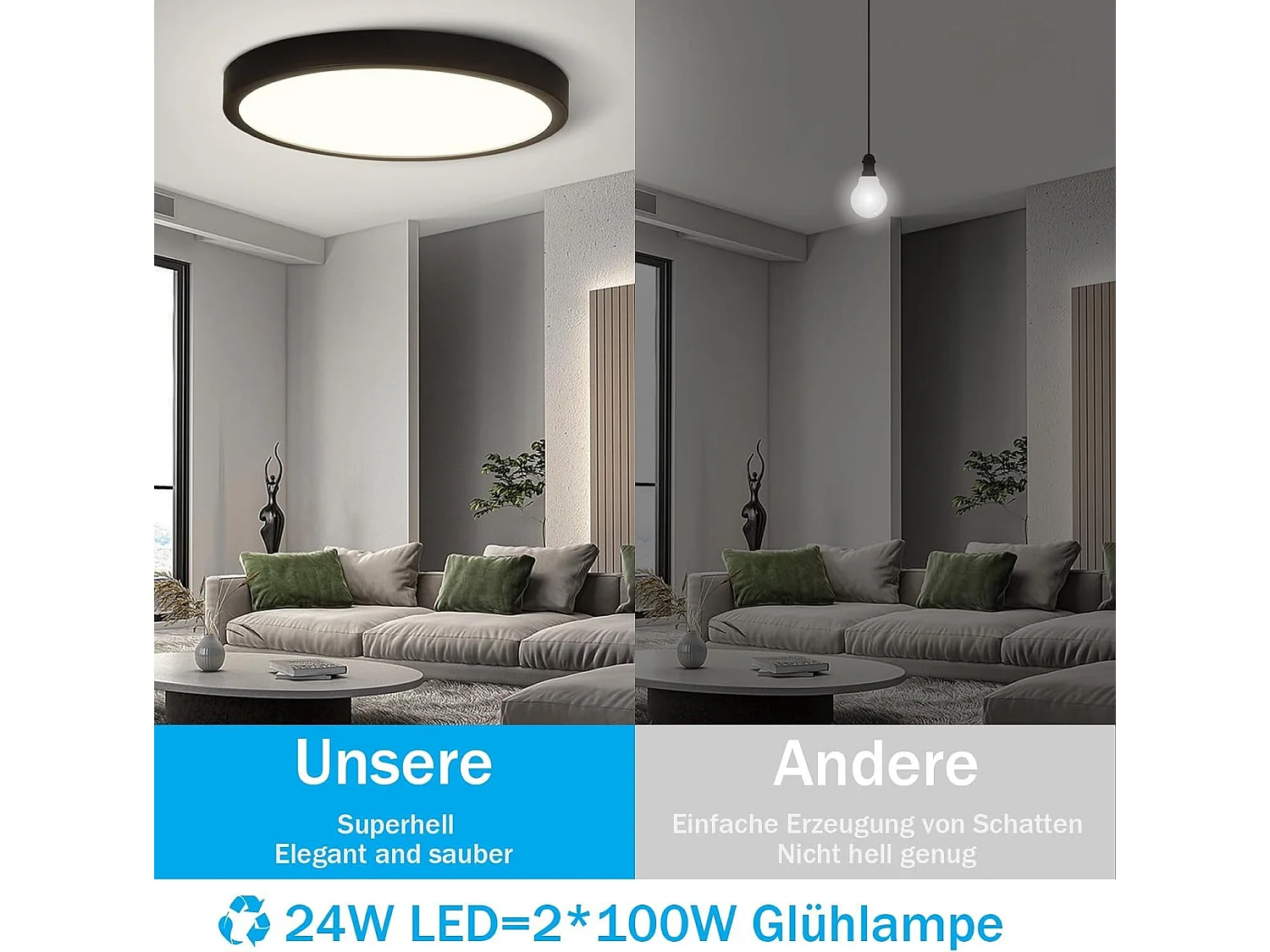 NETTLIFE Plafonnier LED Rond Noir 24 W Moderne LED Blanc Neutre 4000 K IP44 Ultra Fin Diamètre 23 cm pour Cuisine Bureau Salon Salle de Bain