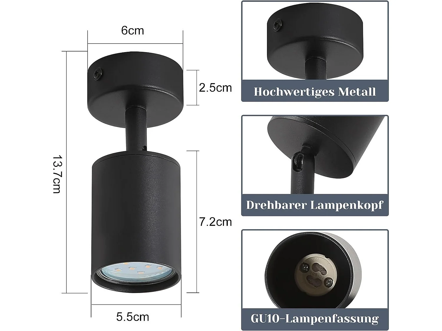 NETTLIFE Spot LED Noir GU10 330°Pivotant Lampe de Couloir Moderne Applique Murale Industrielle pour Salon Chambre Cuisine