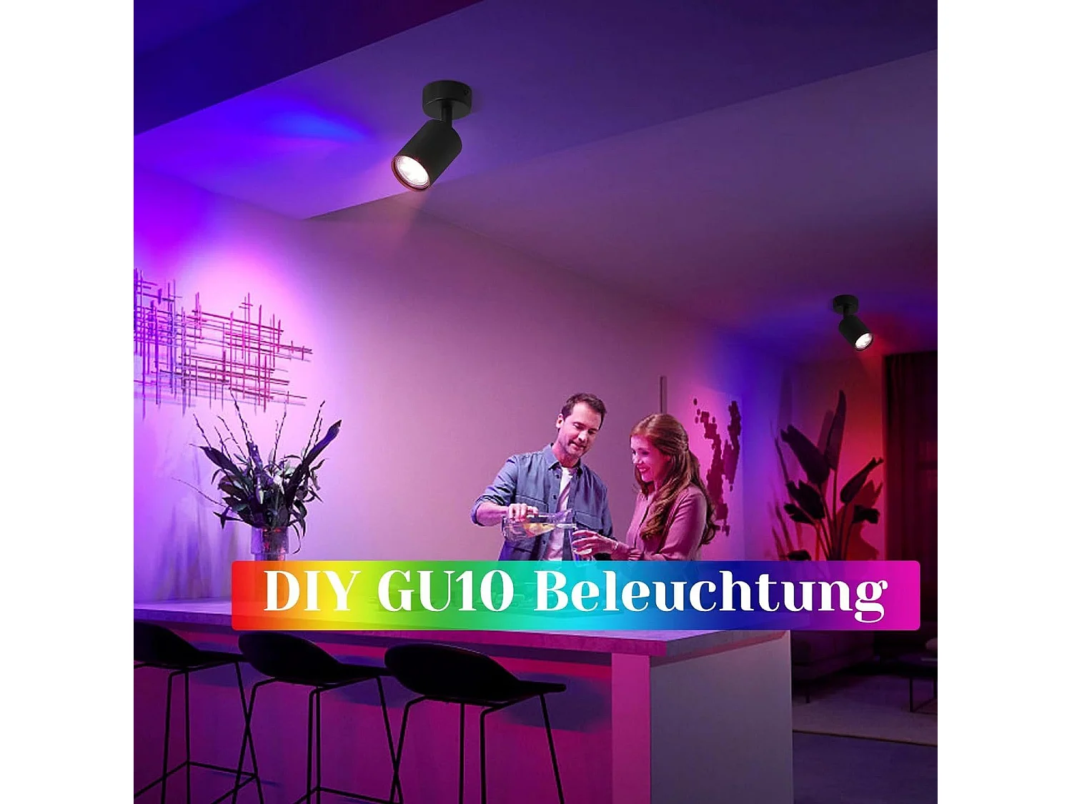 NETTLIFE Spot LED Noir GU10 330°Pivotant Lampe de Couloir Moderne Applique Murale Industrielle pour Salon Chambre Cuisine