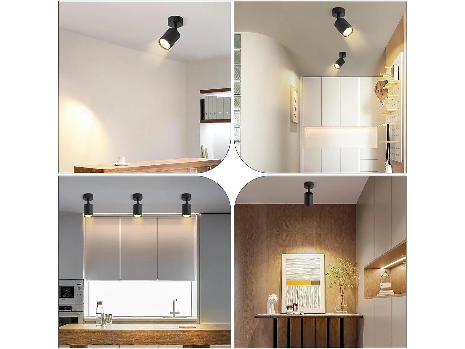 NETTLIFE Spot LED Noir GU10 330°Pivotant Lampe de Couloir Moderne Applique Murale Industrielle pour Salon Chambre Cuisine