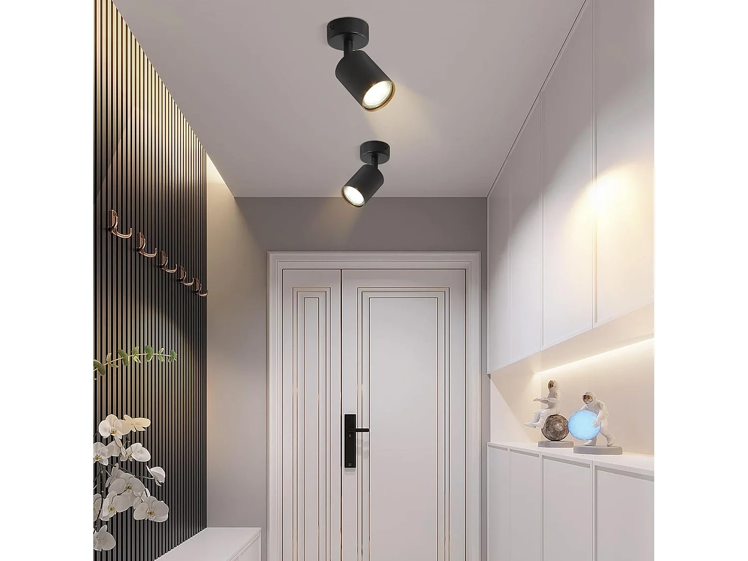 NETTLIFE Spot LED Noir GU10 330°Pivotant Lampe de Couloir Moderne Applique Murale Industrielle pour Salon Chambre Cuisine