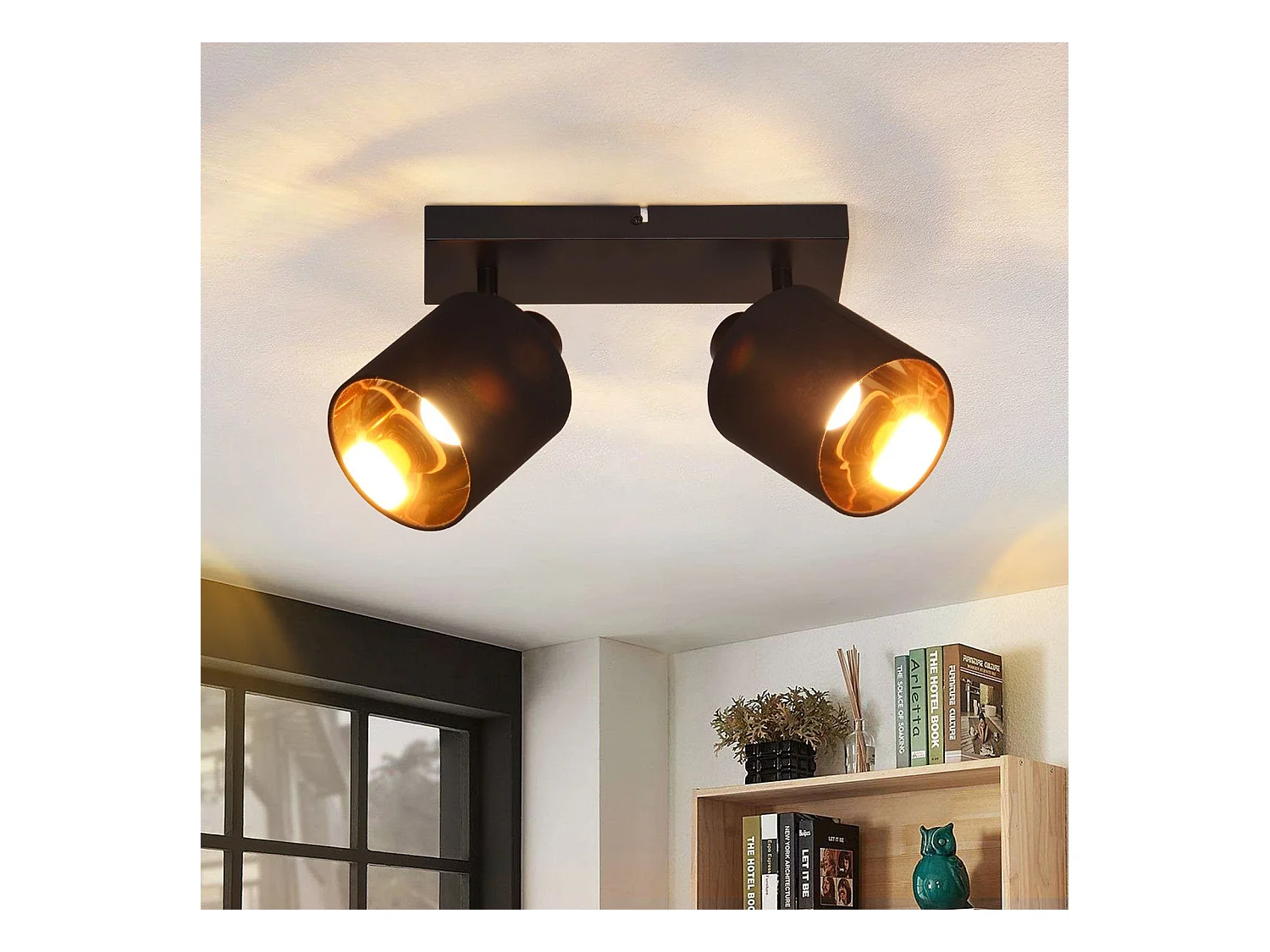 NETTLIFE Opbouwspot 2-lichts zwart E14 Fitting met Stof Lampkap 350° draaibar Plafondspot Vintage Keukenlamp Max. 25W