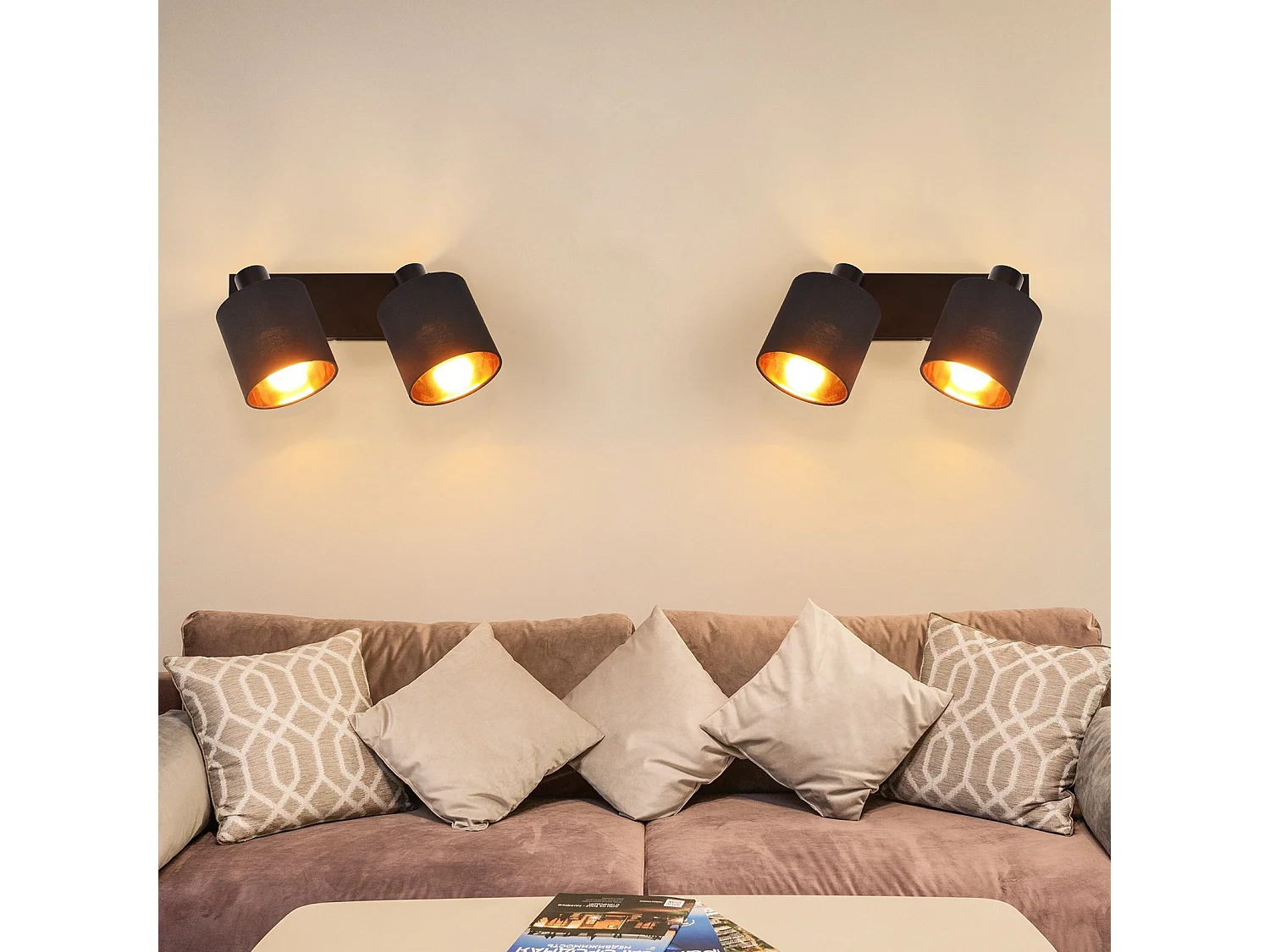 NETTLIFE 2 Vintage czarne reflektory sufitowe E14 obrotowe 350° z ekranem z tkaniny do salonu sypialnia kuchnia, bez żarówki