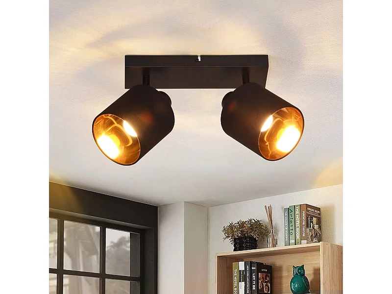 NETTLIFE 2 Spots de Plafond Noir Vintage E14 Pivotants à 350° avec Écran en Tissu pour Salon Chambre Cuisine, sans Ampoule