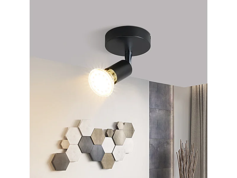 NETTLIFE Spot GU10 Max.40 W Applique murale d'intérieur moderne noire, spot orientable à 330°, abat-jour en tissu métallique, pour couloir, cuisine,