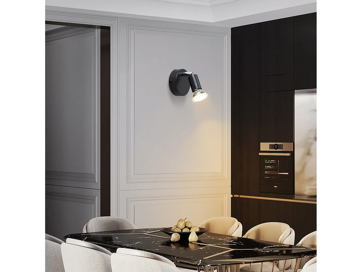 NETTLIFE Spot GU10 Max.40 W Applique murale d'intérieur moderne noire, spot orientable à 330°, abat-jour en tissu métallique, pour couloir, cuisine,