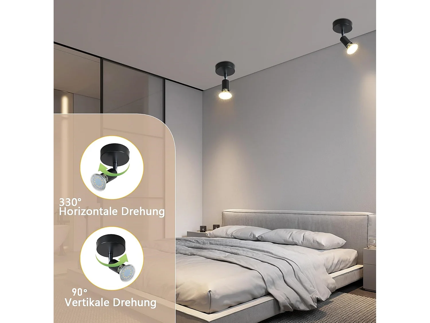 NETTLIFE Spot GU10 Max.40 W Applique murale d'intérieur moderne noire, spot orientable à 330°, abat-jour en tissu métallique, pour couloir, cuisine,