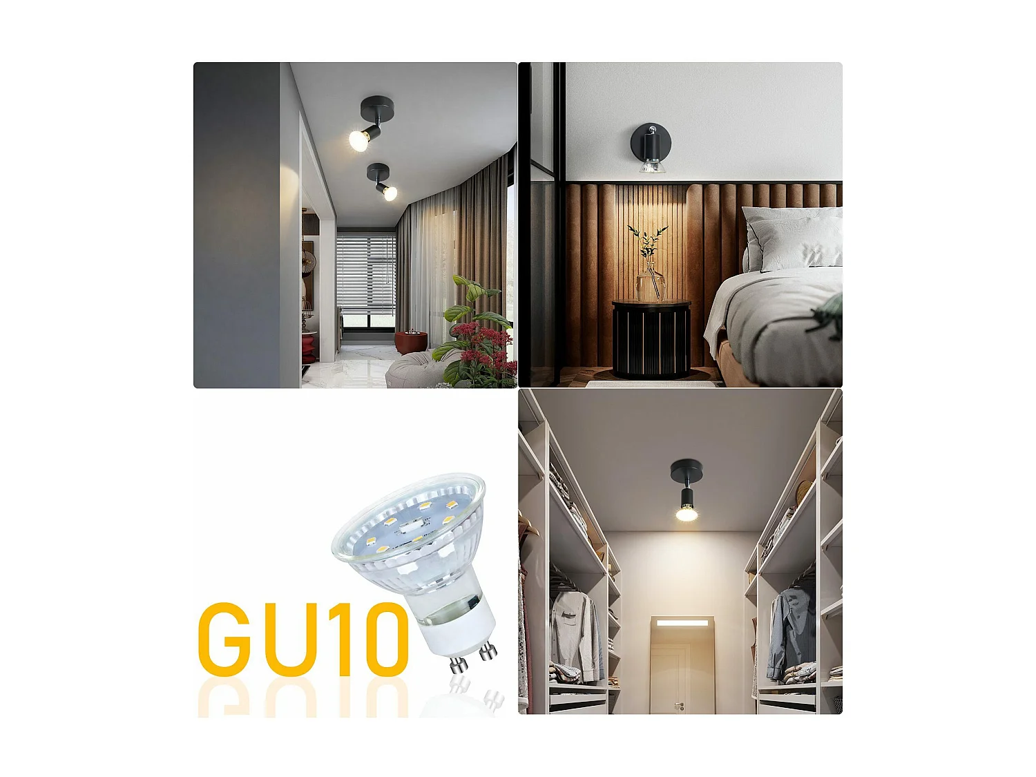 NETTLIFE Spot GU10 Max.40 W Applique murale d'intérieur moderne noire, spot orientable à 330°, abat-jour en tissu métallique, pour couloir, cuisine,