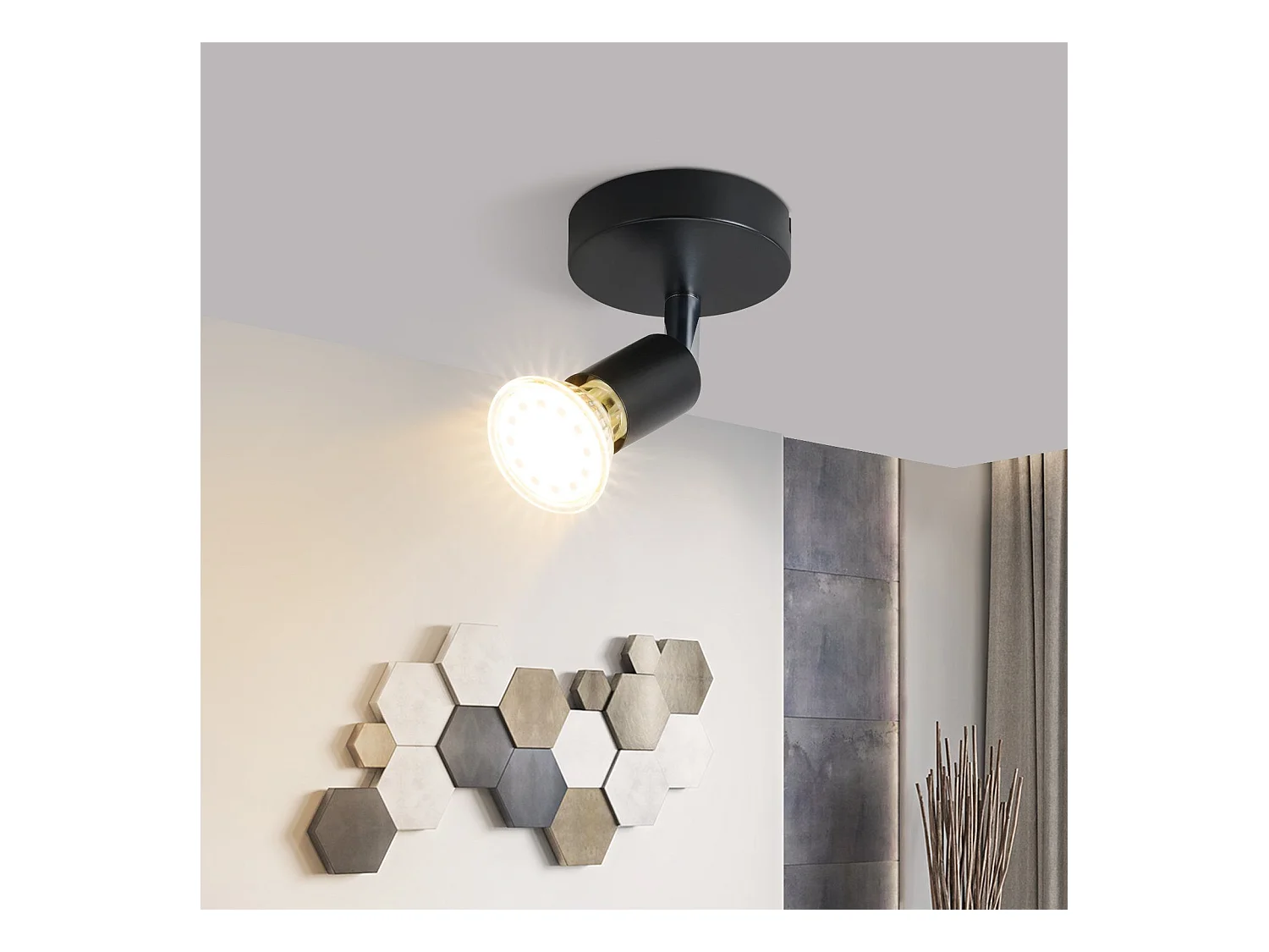 NETTLIFE Spot GU10 Max.40 W Applique murale d'intérieur moderne noire, spot orientable à 330°, abat-jour en tissu métallique, pour couloir, cuisine,