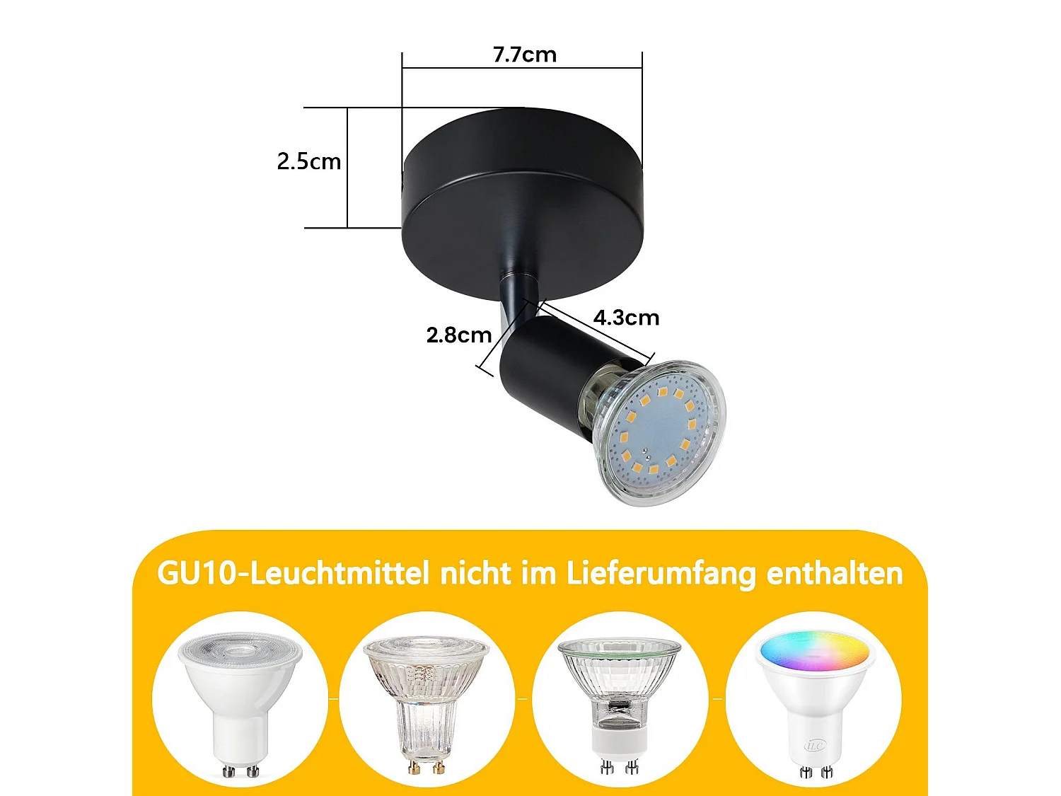NETTLIFE Spot GU10 Max.40 W Applique murale d'intérieur moderne noire, spot orientable à 330°, abat-jour en tissu métallique, pour couloir, cuisine,