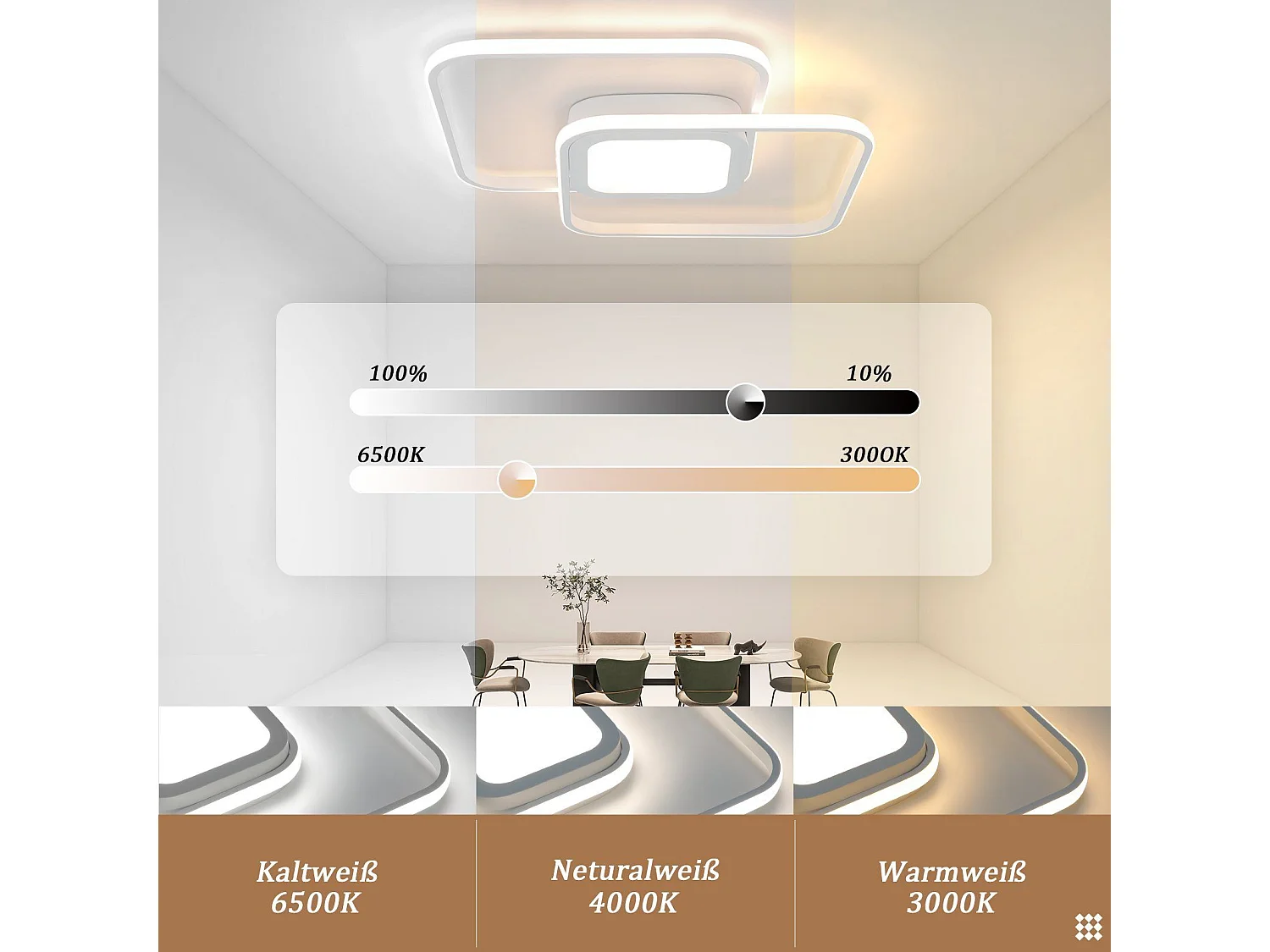 NETTLIFE Plafonnier LED 48W Métal Blanc Dimmable Moderne avec Télécommande pour Chambre Salon Cuisine Salle à Manger