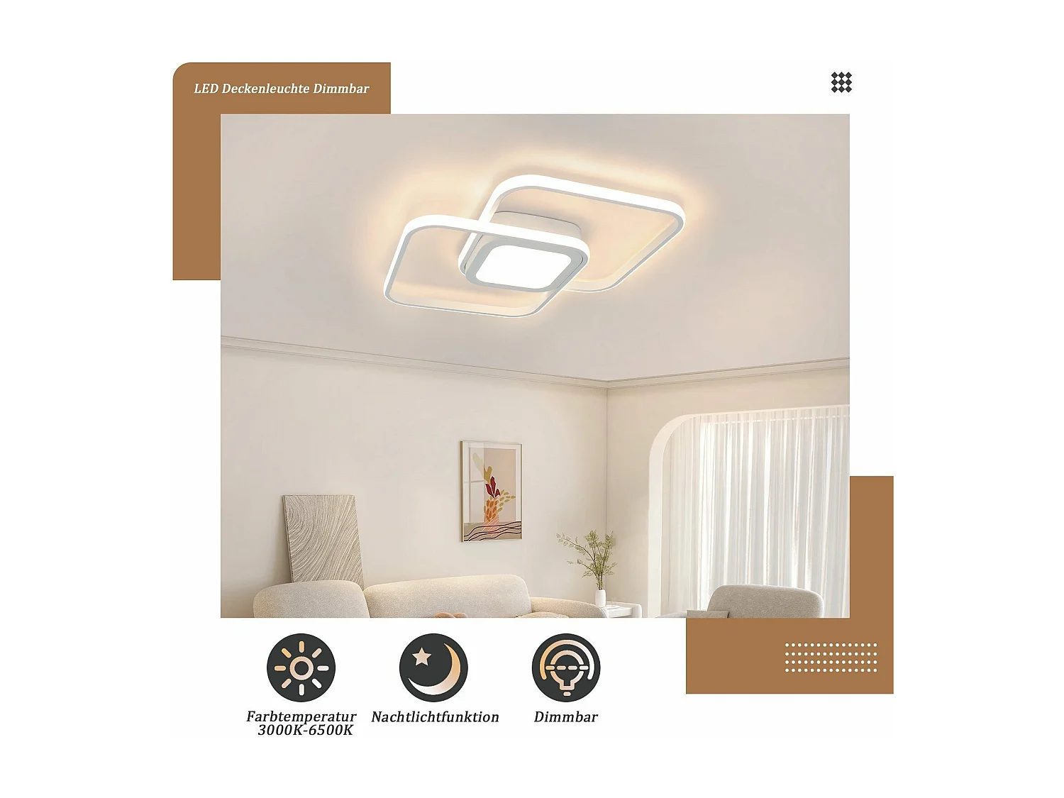 NETTLIFE Plafonnier LED 48W Métal Blanc Dimmable Moderne avec Télécommande pour Chambre Salon Cuisine Salle à Manger