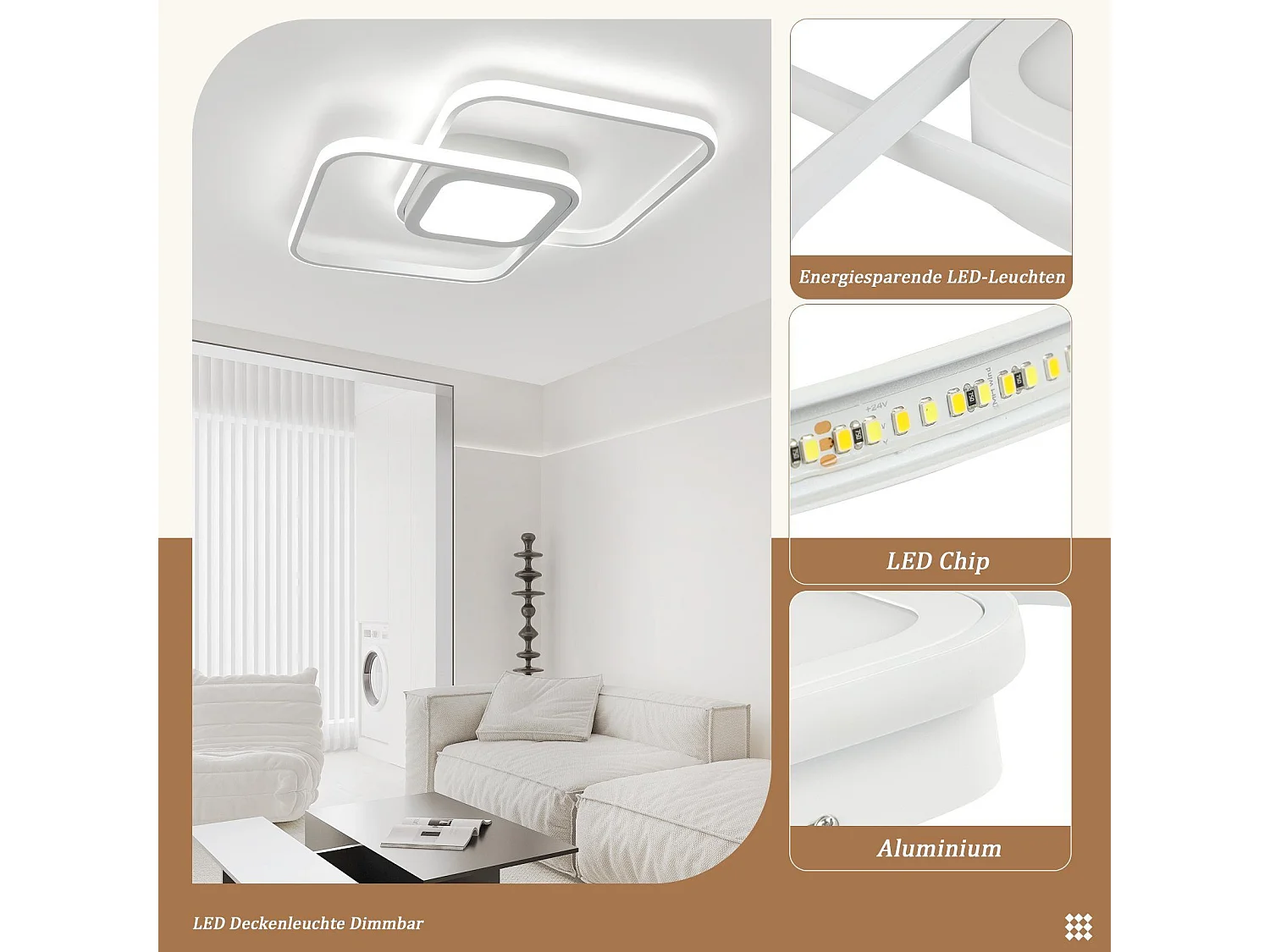 NETTLIFE Plafonnier LED 48W Métal Blanc Dimmable Moderne avec Télécommande pour Chambre Salon Cuisine Salle à Manger