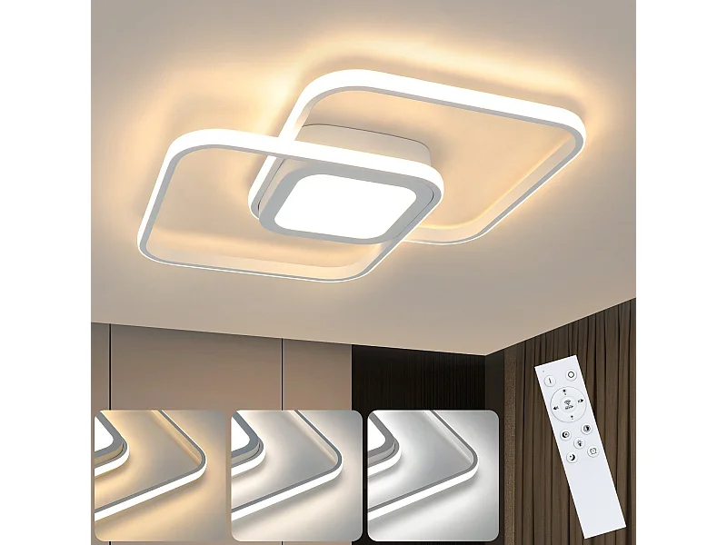 NETTLIFE Lampa sufitowa LED 48W biały metal z możliwością ściemniania nowoczesna z pilotem do sypialni salon kuchnia jadalnia