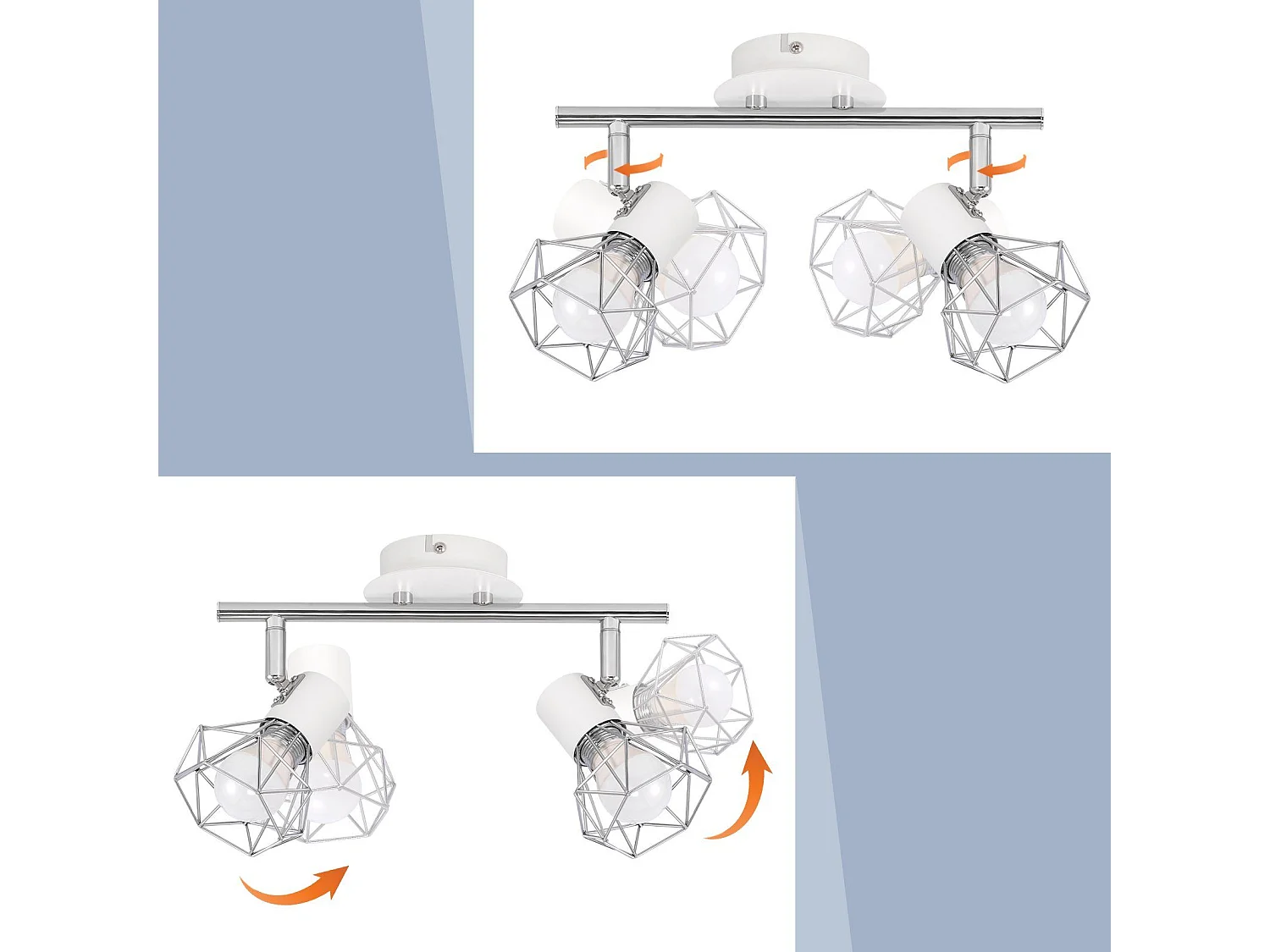 NETTLIFE 2 Spots de Plafond Pivotantes Intérieur Blanc Industriel en Métal E14 Réglable à 350° pour Bureau Vestiaire Couloir Salle de Bain