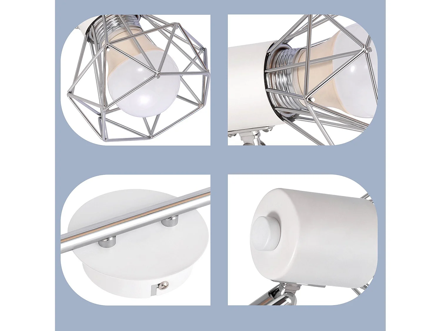 NETTLIFE 2 Spots de Plafond Pivotantes Intérieur Blanc Industriel en Métal E14 Réglable à 350° pour Bureau Vestiaire Couloir Salle de Bain