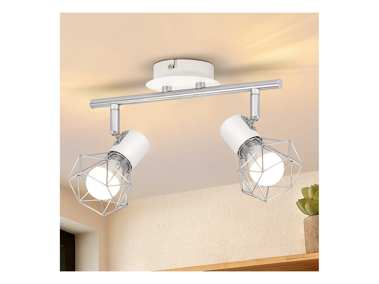 NETTLIFE 2 Spots de Plafond Pivotantes Intérieur Blanc Industriel en Métal E14 Réglable à 350° pour Bureau Vestiaire Couloir Salle de Bain