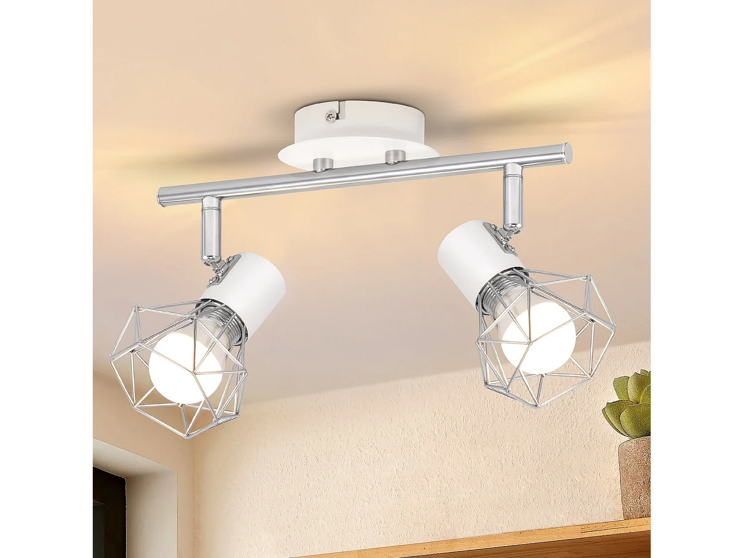 NETTLIFE 2 Spots de Plafond Pivotantes Intérieur Blanc Industriel en Métal E14 Réglable à 350° pour Bureau Vestiaire Couloir Salle de Bain