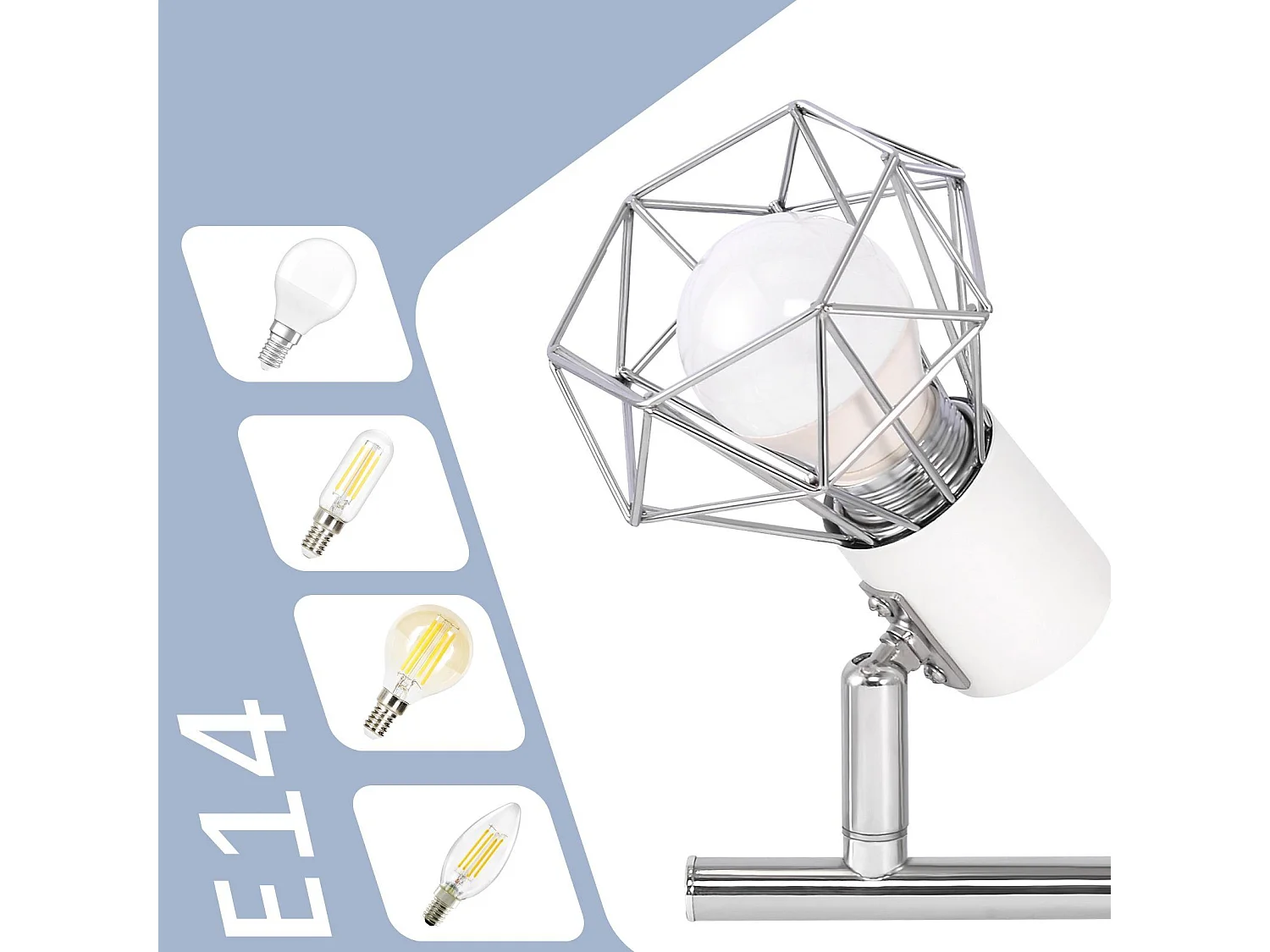 NETTLIFE 2 Spots de Plafond Pivotantes Intérieur Blanc Industriel en Métal E14 Réglable à 350° pour Bureau Vestiaire Couloir Salle de Bain