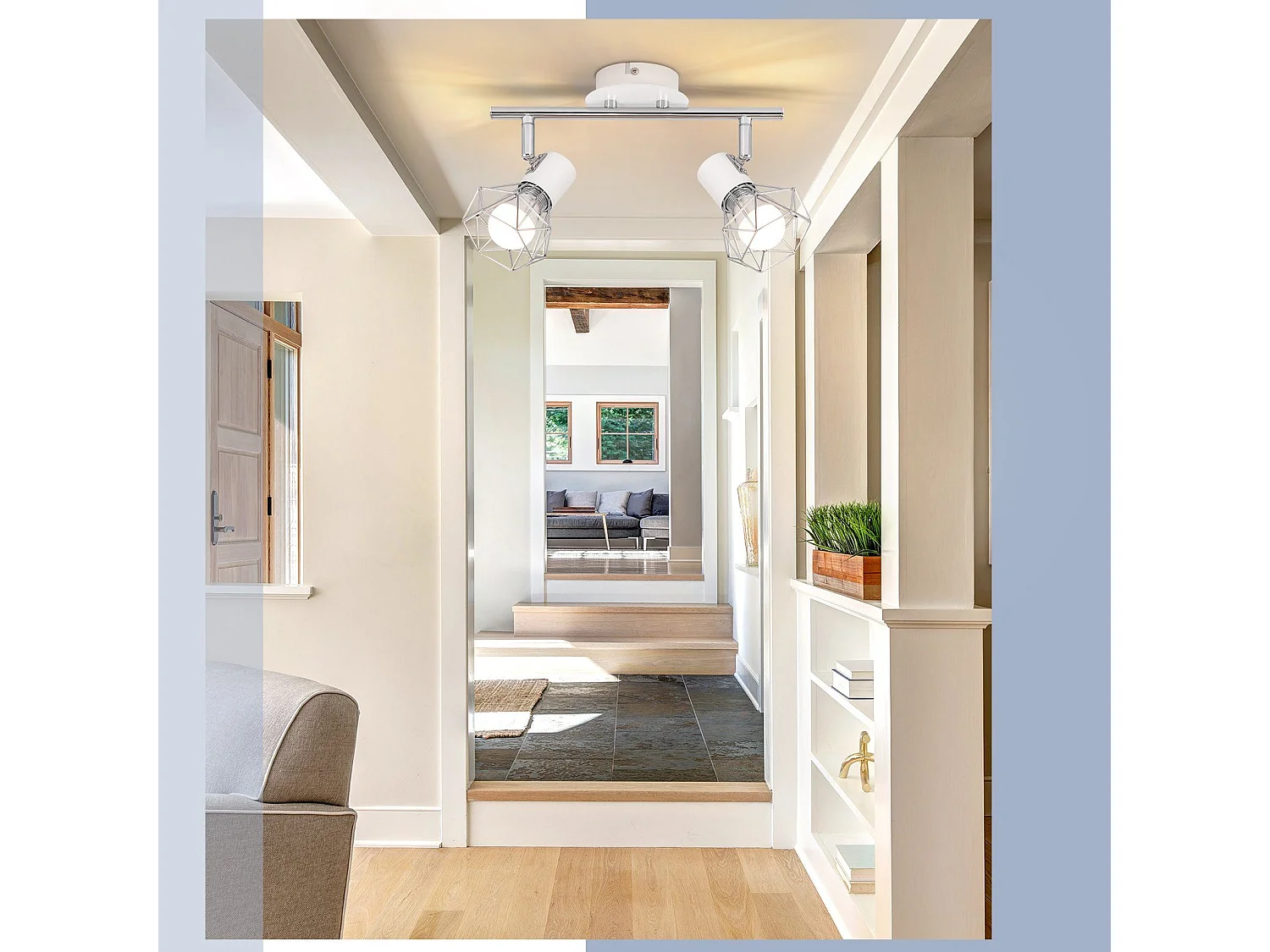 NETTLIFE 2 Spots de Plafond Pivotantes Intérieur Blanc Industriel en Métal E14 Réglable à 350° pour Bureau Vestiaire Couloir Salle de Bain