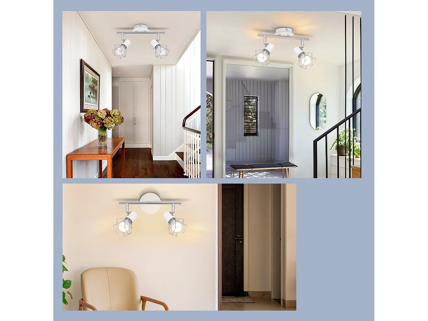 NETTLIFE 2 Spots de Plafond Pivotantes Intérieur Blanc Industriel en Métal E14 Réglable à 350° pour Bureau Vestiaire Couloir Salle de Bain