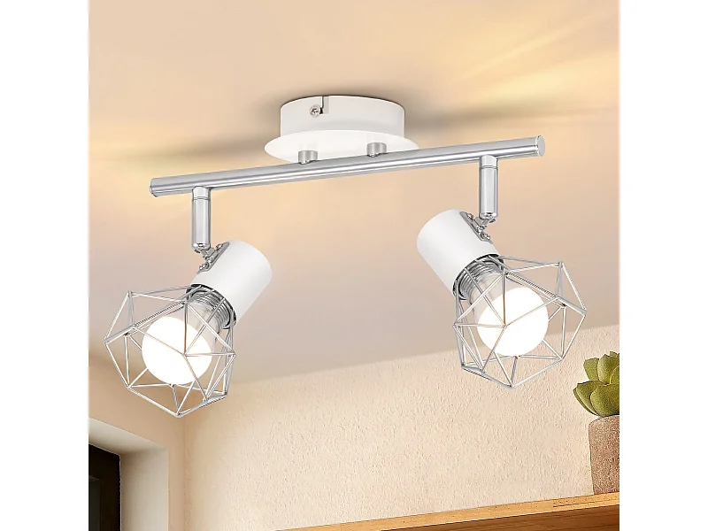 NETTLIFE 2 Spots de Plafond Pivotantes Intérieur Blanc Industriel en Métal E14 Réglable à 350° pour Bureau Vestiaire Couloir Salle de Bain