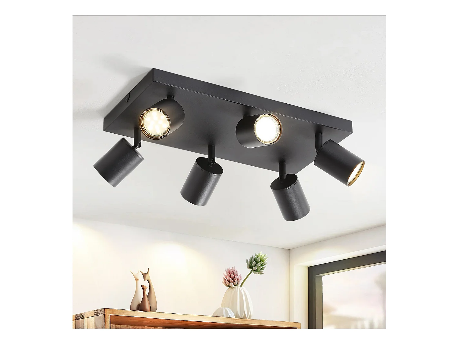NETTLIFE Lámpara de techo 6 focos GU10 negros orientables 330° pared industrial moderna para salón dormitorio cocina sin bombilla