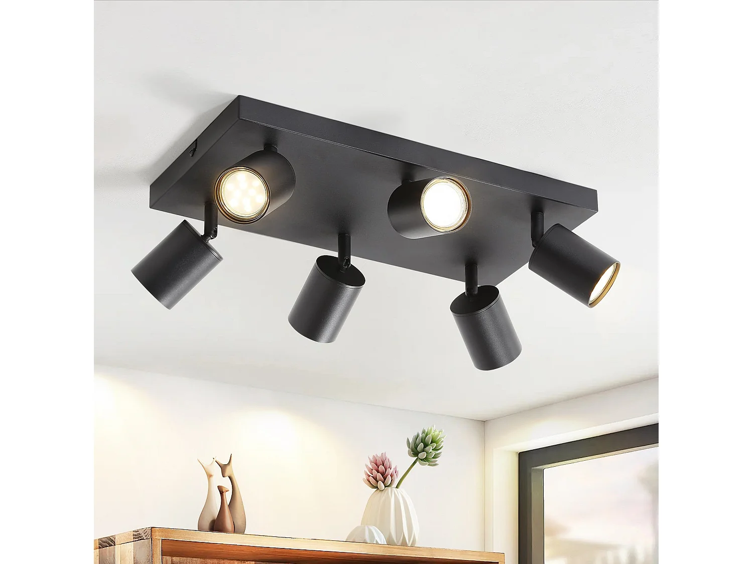 NETTLIFE Plafonnier 6 spots GU10 noir orientables à 330° mural industriel moderne pour salon chambre cuisine sans ampoule