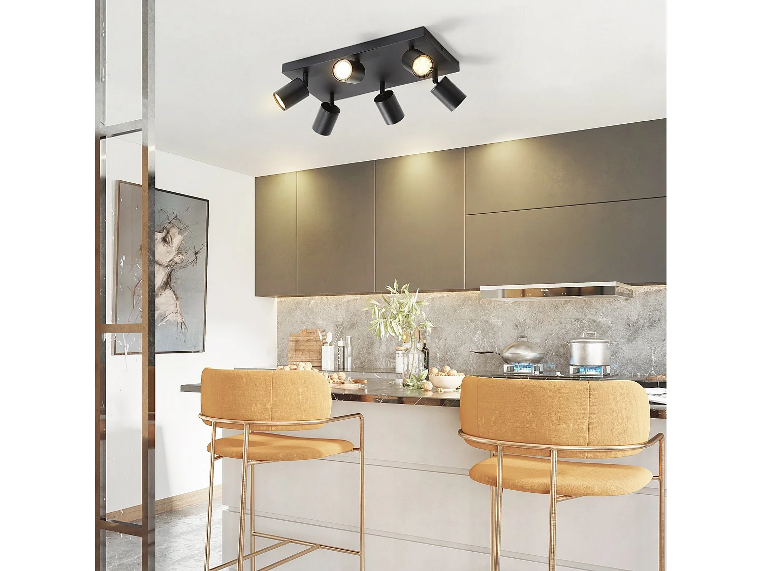 NETTLIFE Plafonnier 6 spots GU10 noir orientables à 330° mural industriel moderne pour salon chambre cuisine sans ampoule