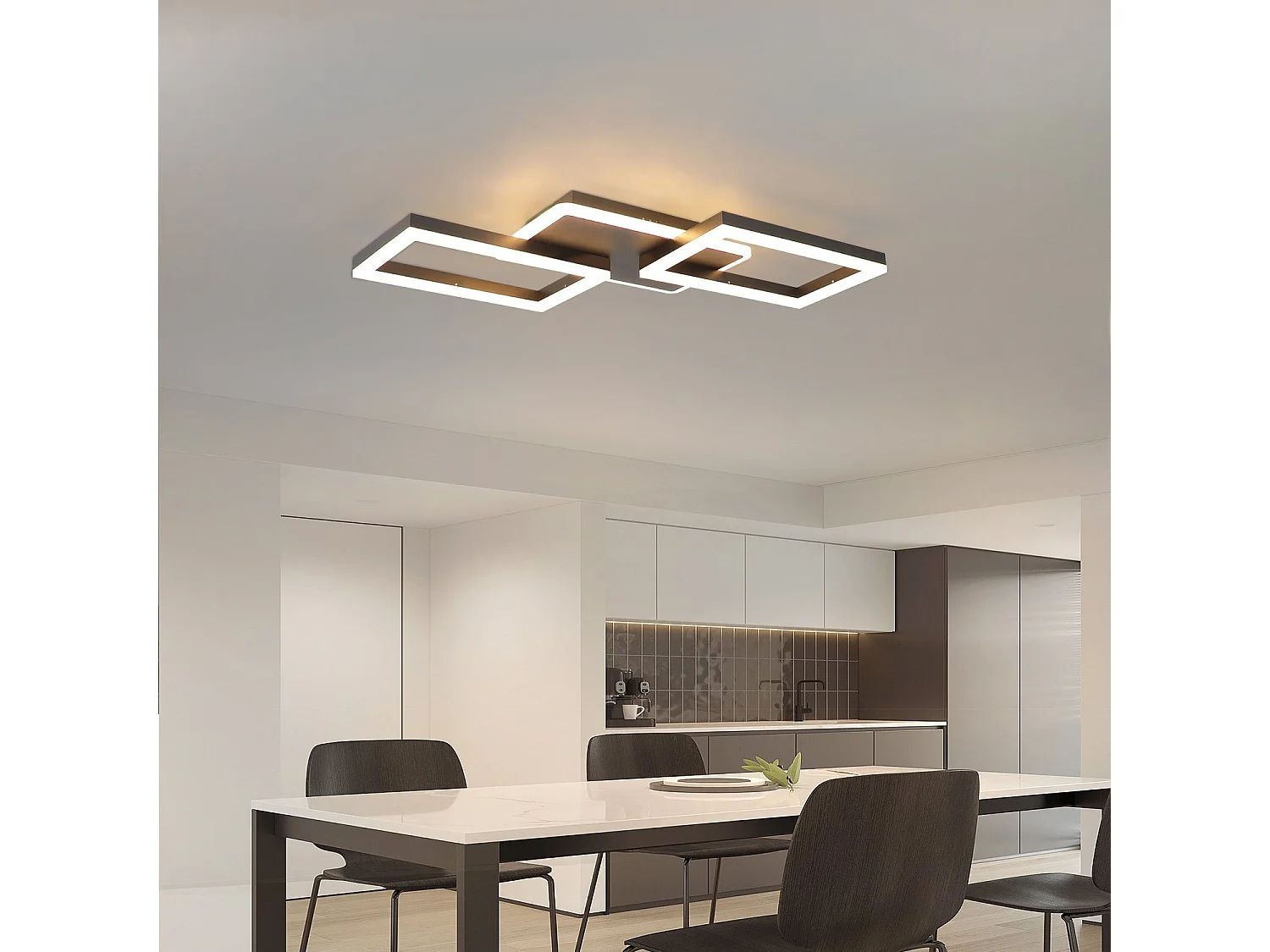 NETTLIFE Plafondlamp LED – Zwart – vierkant - 3-Lichts - 3000K Warm wit Licht - Moderne Plafondverlichting – Metaal - voor Woonkamer | Slaapkamer | Gang - 48W