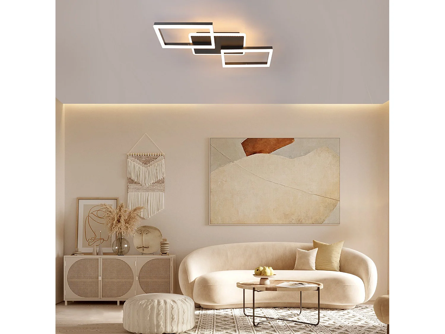 NETTLIFE Plafonnier LED Living 48 W Lampe de Salon Dimmable Lampe Design Moderne Noir avec Télécommande Chambre Cuisine Lampe pour Couloir Bureau