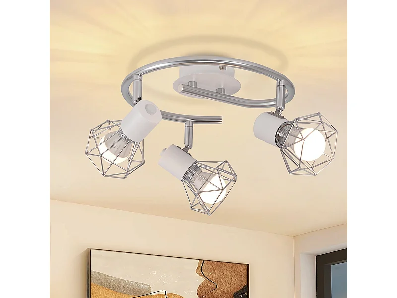 NETTLIFE 3 Spots de Plafond E14 Rond Industriel Rétro Pivotant en Métal Blanc pour Salon Étude Couloir Cuisine Ampoules Max. 25W