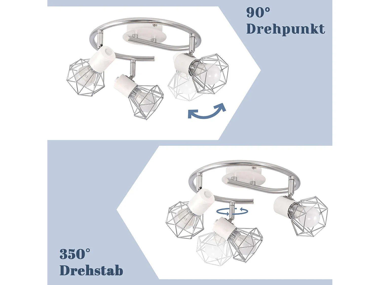 NETTLIFE 3 Spots de Plafond E14 Rond Industriel Rétro Pivotant en Métal Blanc pour Salon Étude Couloir Cuisine Ampoules Max. 25W